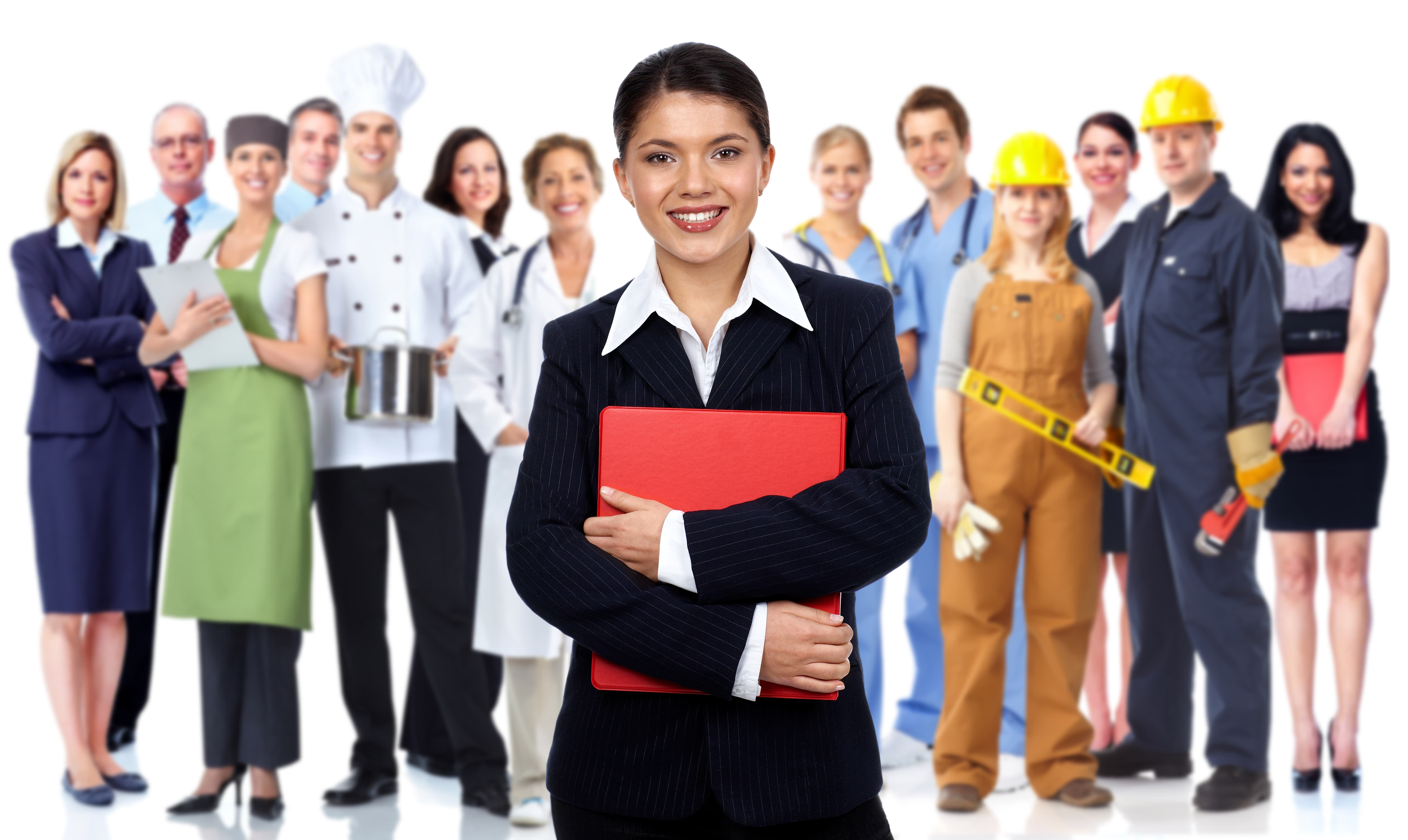 Profesionales de diferentes sectores con uniformes de trabajo